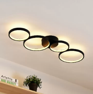 Lindby Plafonnier LED Evengeline, Noir, Aluminium, 88 cm