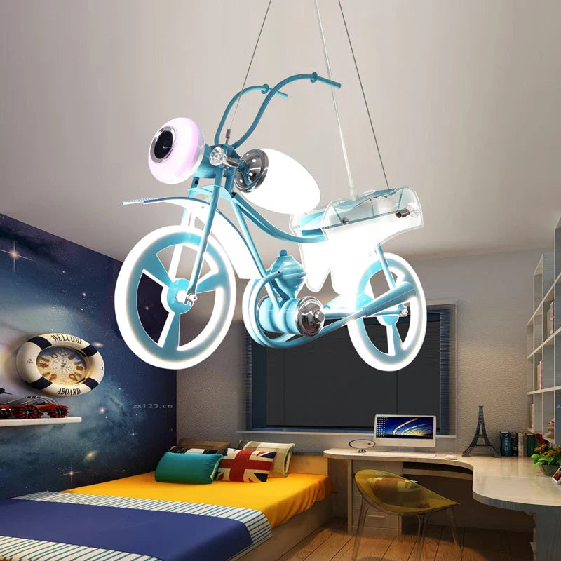 Creative Nordic LED Chandelier for Children's Bedroom, Acrylic Motorcycle