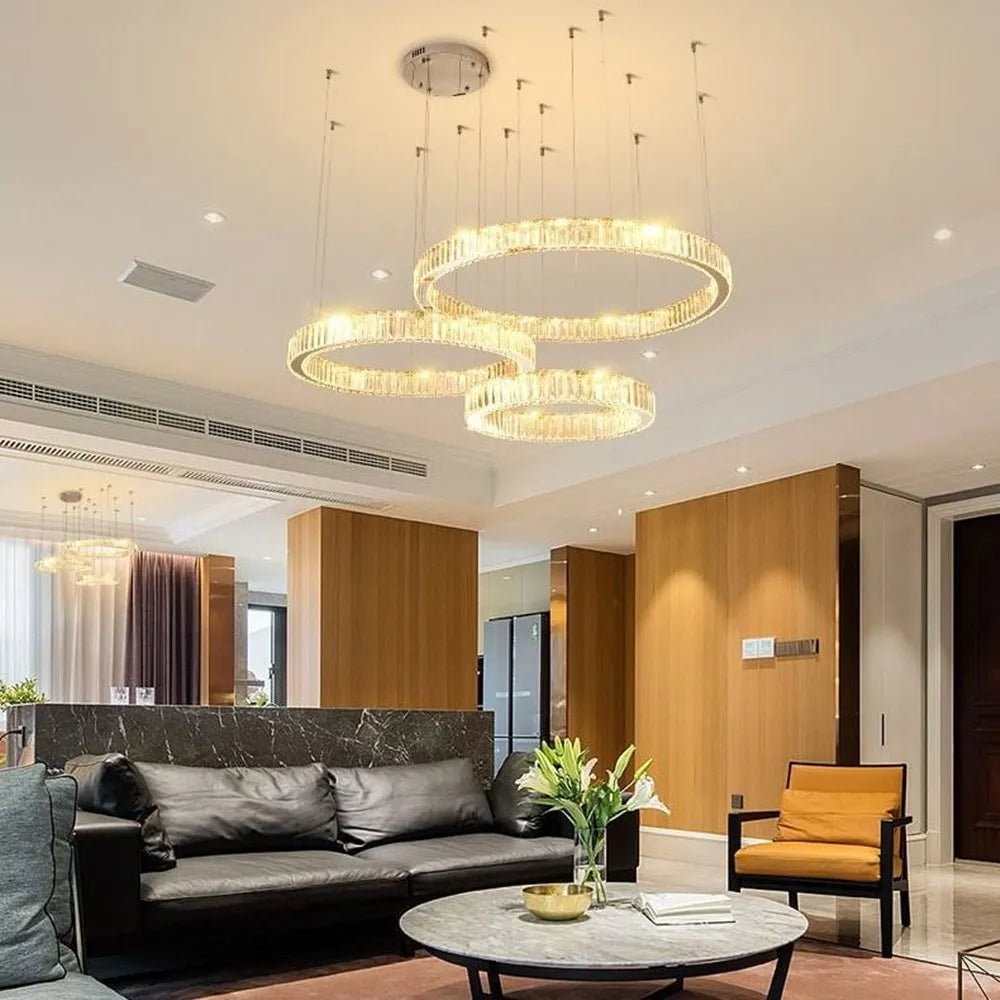 Modern Luxury Crystal and Steel LED Chandelier for Home Restaurant