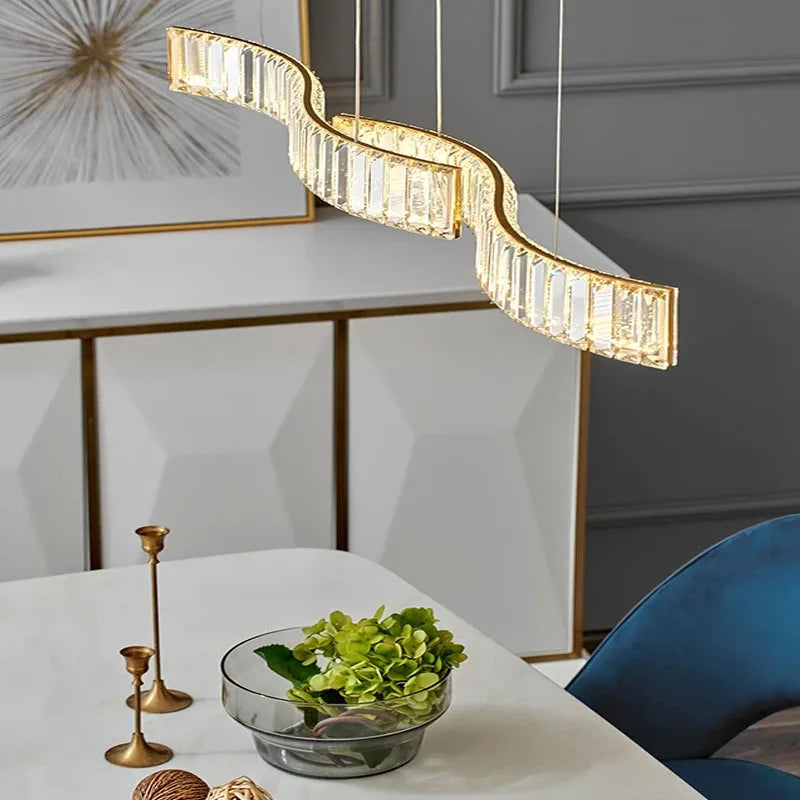 Modern, simple and creative crystal strip LED chandelier
