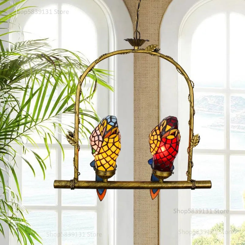 Postmodern American Retro Glass Parrot LED Pendant Light