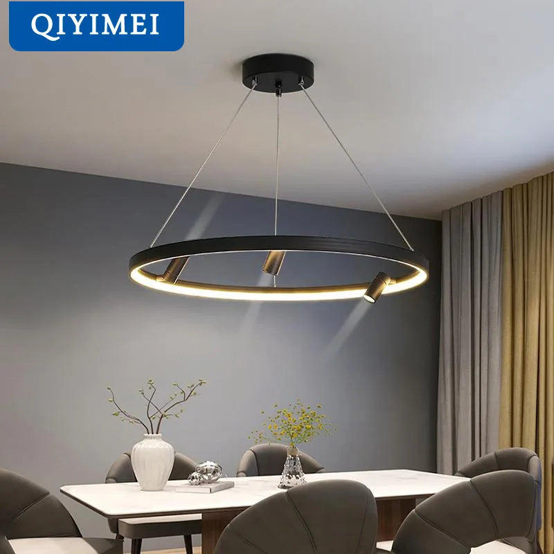 Modern LED chandelier with remote dimming and interior lighting
