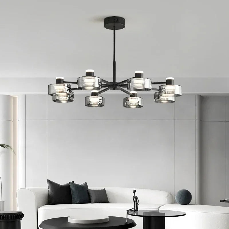 Modern minimalist LED chandelier in glass and copper
