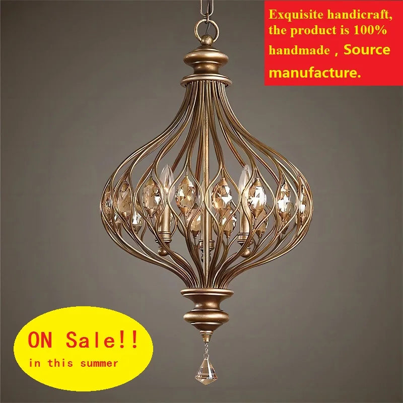 French Retro Crystal Chandelier Vintage Pendant Lamp