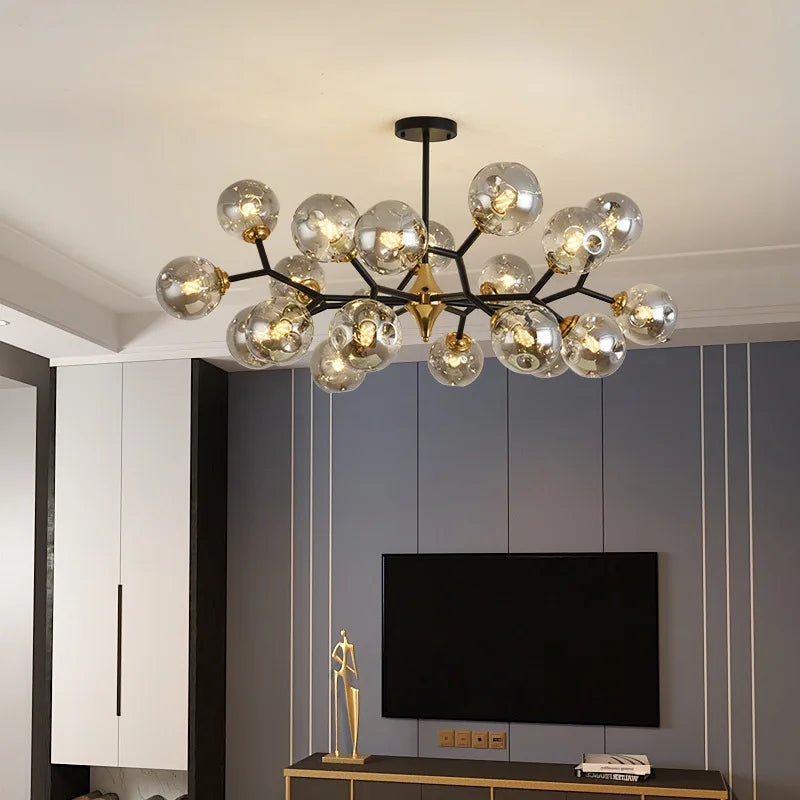 Nordic Glass Ball LED Ceiling Chandelier Black Pendant Lights Home Decor Hanging Chandeliers Fixture Living Room Dining Room Bedroom