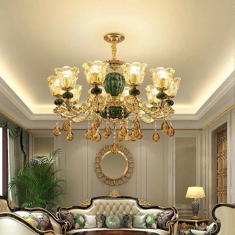 European style LED ceramic crystal chandelier for duplex villa