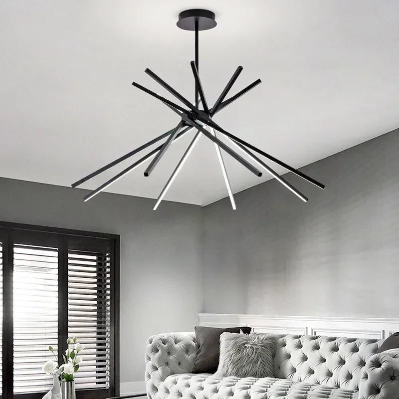 Nordic Minimalist LED Long Pendant Lights Black White Aluminum Living Room Decoration Chandeliers Hall Hanging Lamps Luminaire