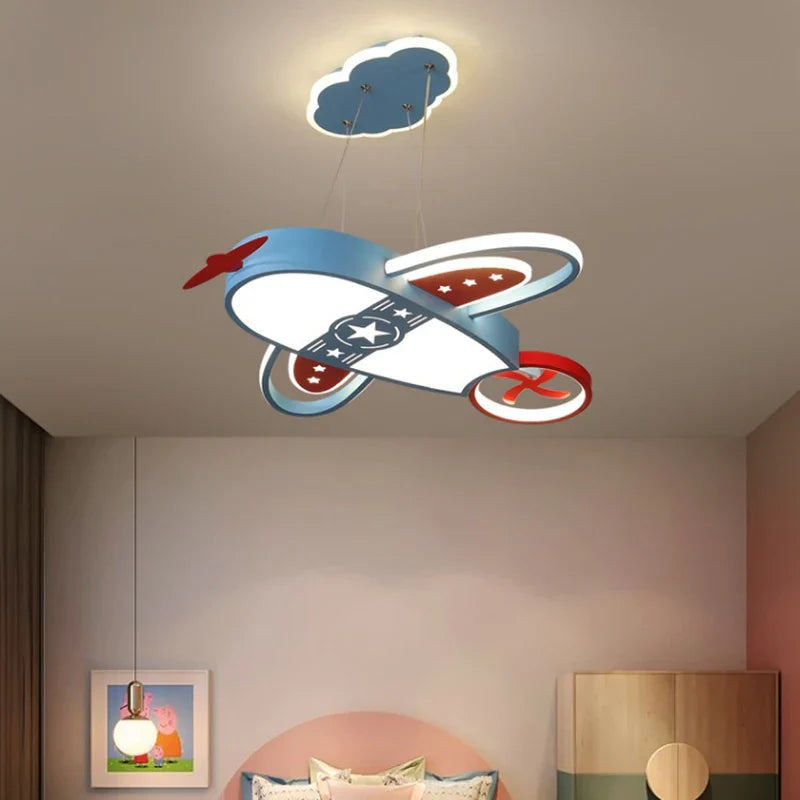 Modern airplane chandelier for children with remote-controlled lighting