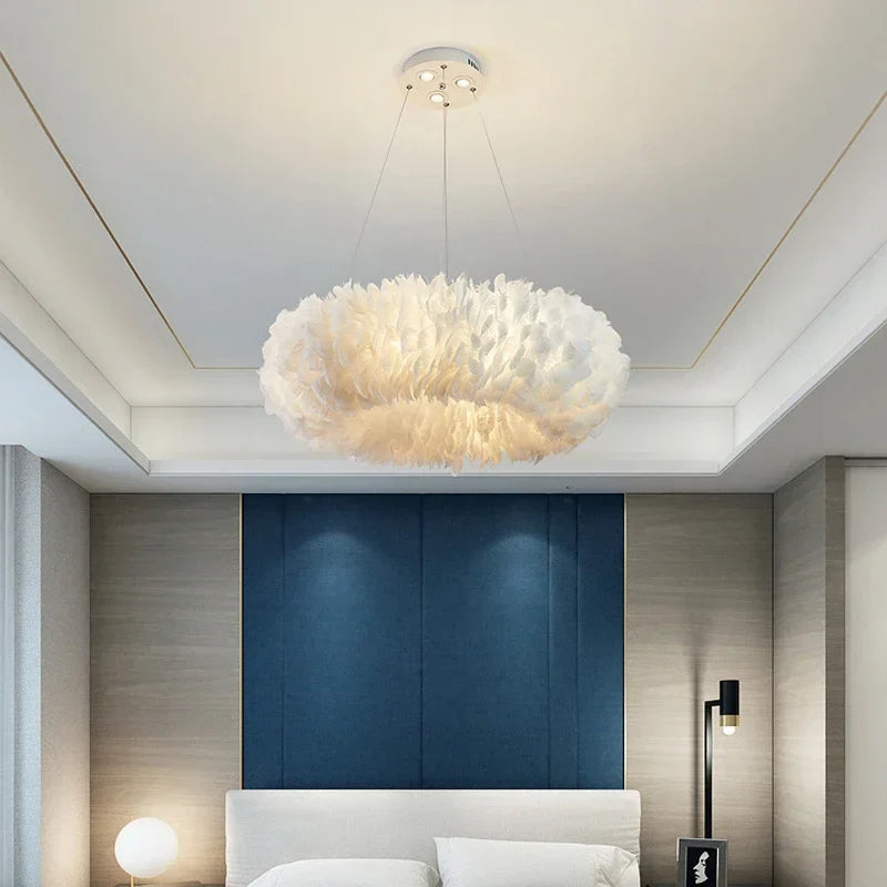 lustre nordique moderne avec plumes led pour décoration intérieure