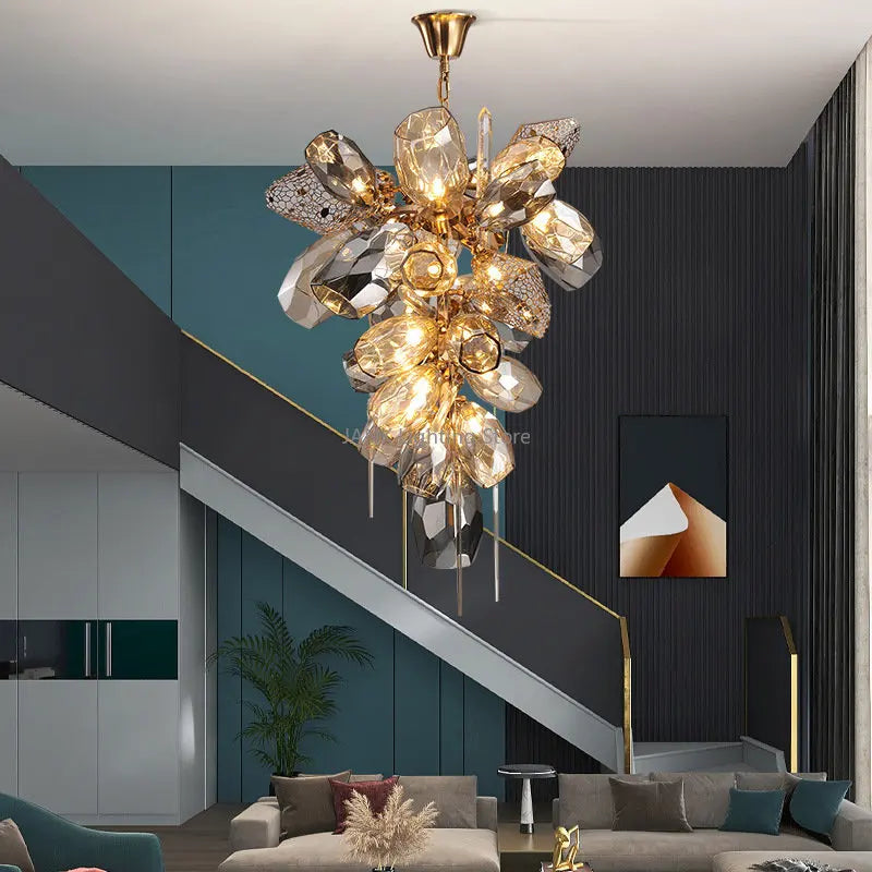 Modern stainless steel and crystal chandelier with integrated LED