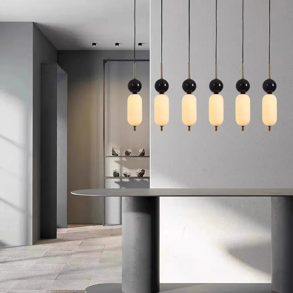 Acrylic natural marble sphere LED chandelier with adjustable cord