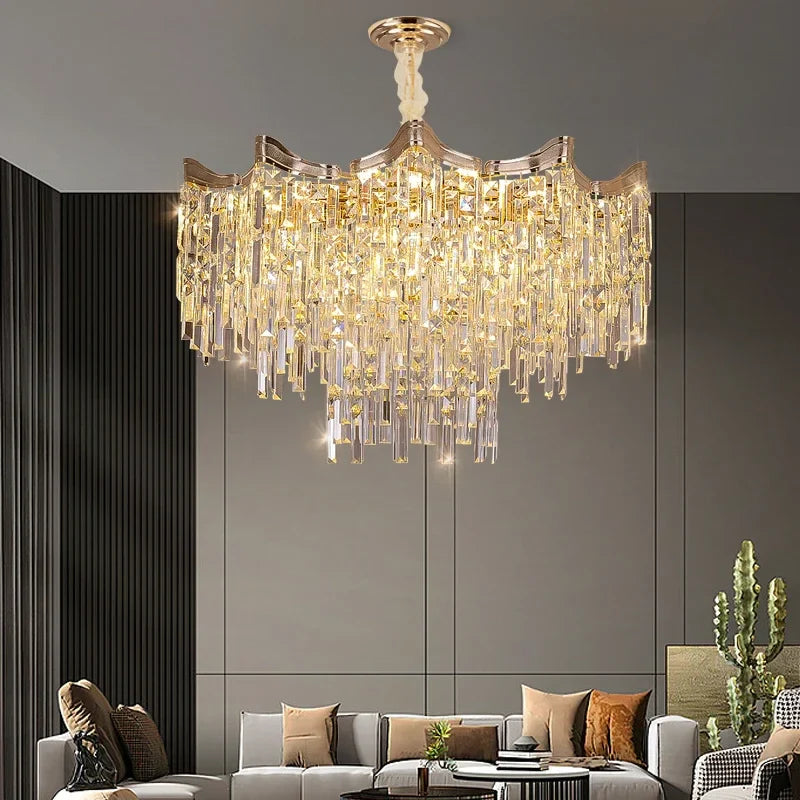 lustre en cristal moderne à 7 niveaux pour décoration intérieure
