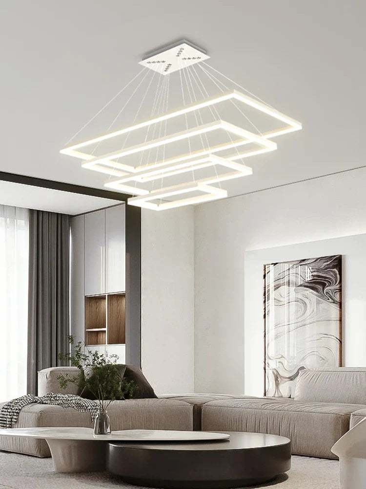 Fancy aluminum LED chandelier with rectangular suspended lighting