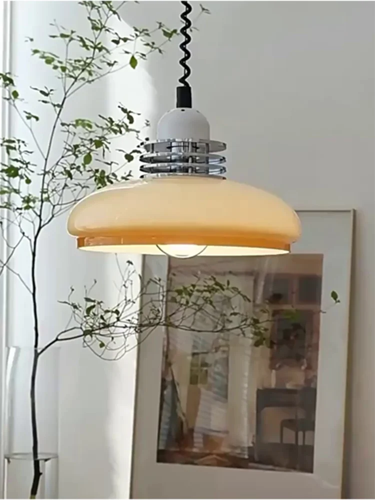 Retractable minimalist industrial-style glass chandelier