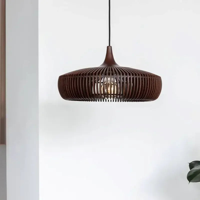 Retro round wooden chandelier for restaurant table with LED