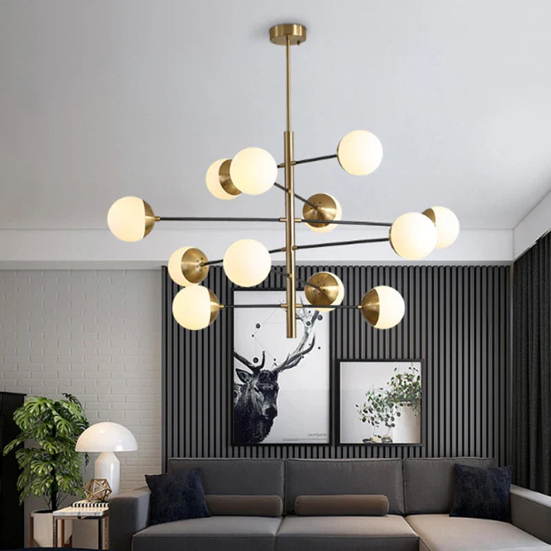 modern chandelier glass globe gilded metal artistic decoration