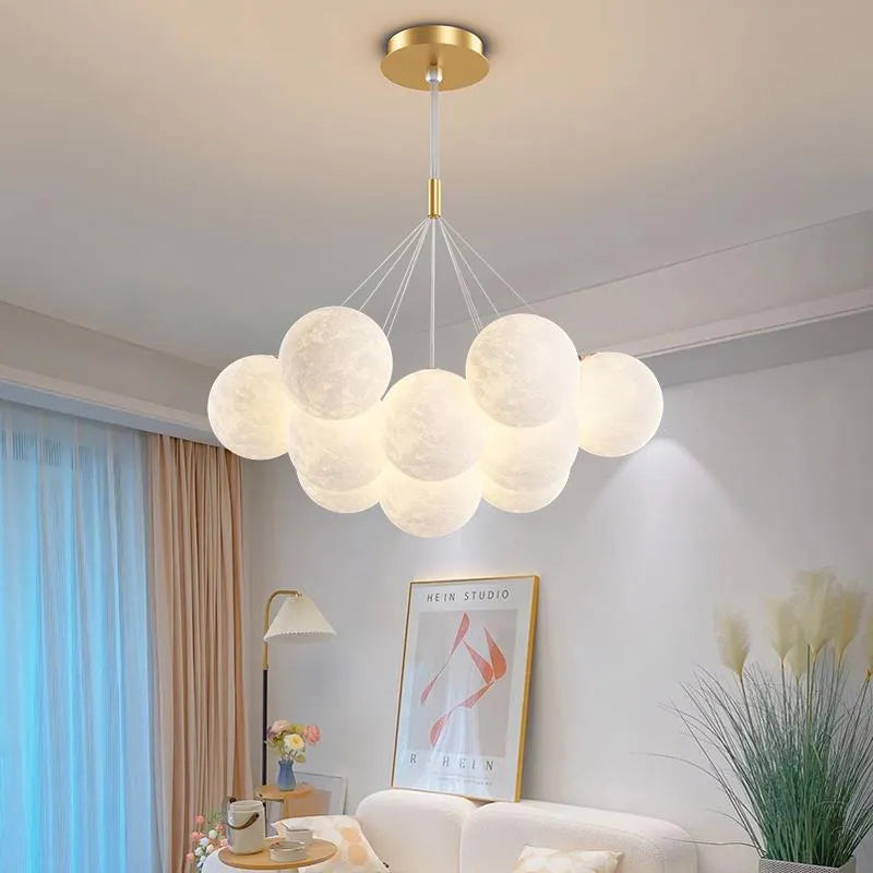 Lune Lustre Lampes Bulle Lustre Lumière pour Salon Chambre D'enfant Chambre Lampes Suspendues Or Noir G9 Ampoule AC220V
