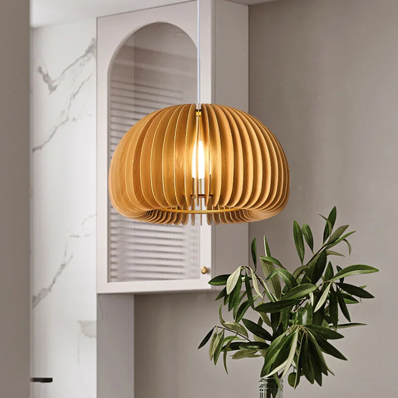 Nordic natural wooden pumpkin pendant light