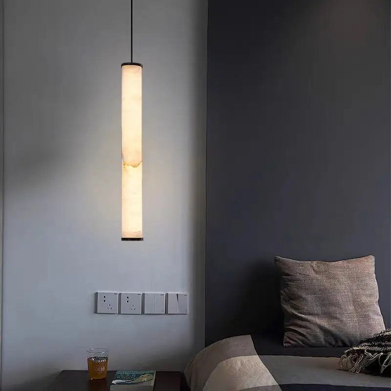 Natural marble cylindrical pendant light with adjustable cord 3000K