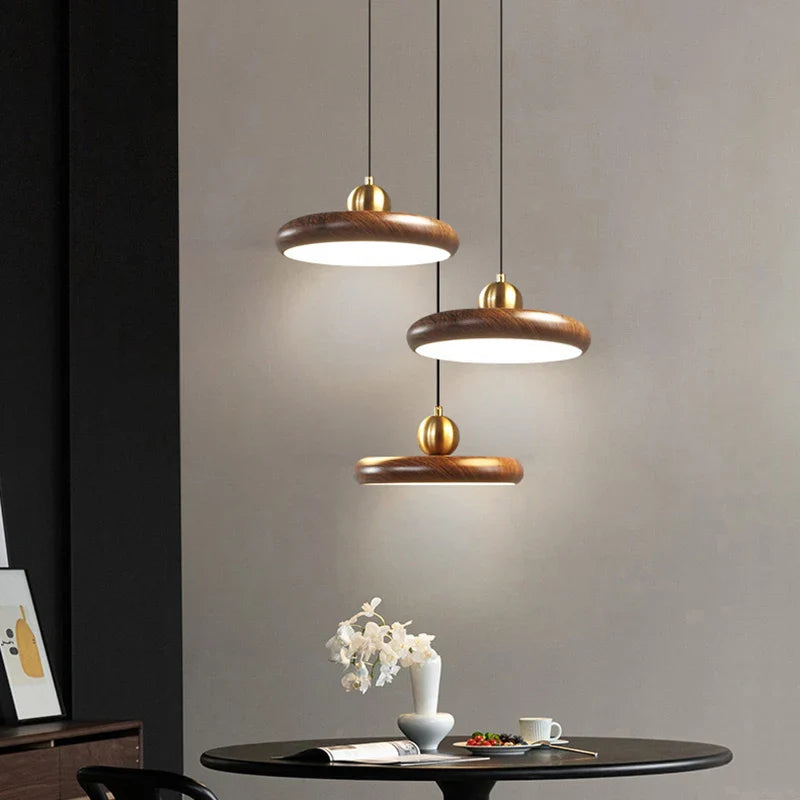 Wood Grain Imitation Iron Chandelier Dimmable Pendant Lights