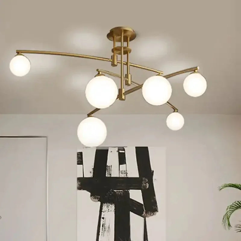 Nordic Modern Glass Chandelier with Iron Pendant Light