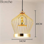 Cage Dorée Led Oiseau Suspendu A Luminaire Doré