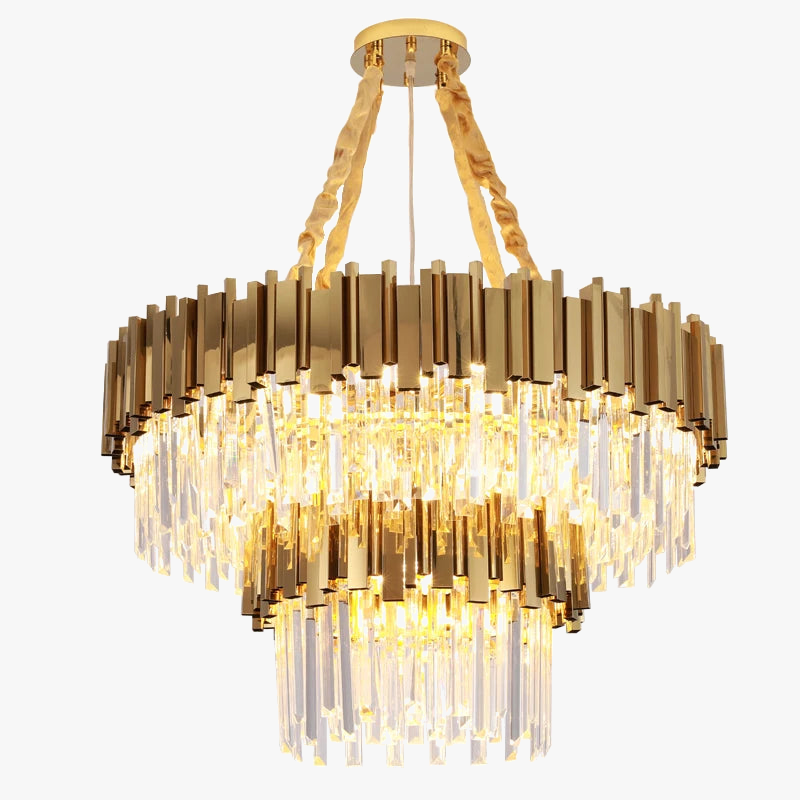 lustre en cristal doré design moderne avec éclairage led