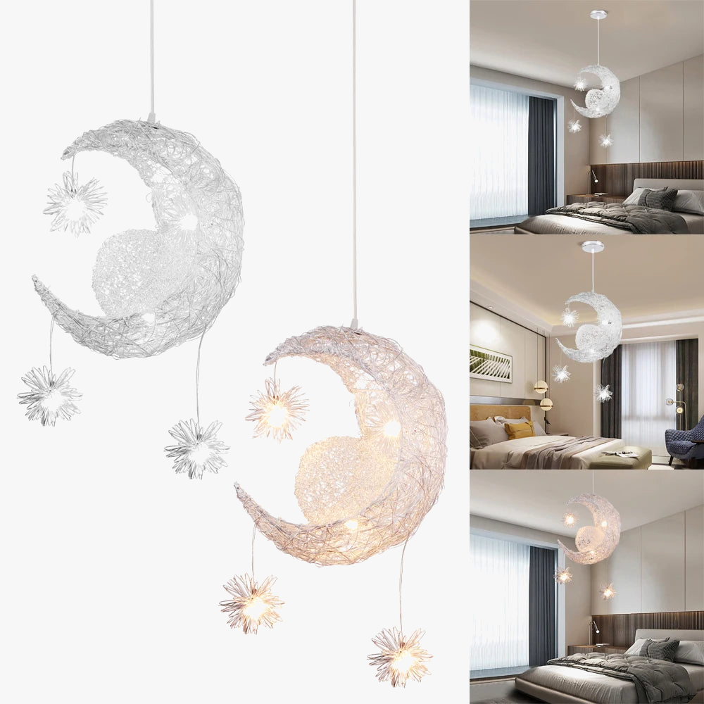 lustre led romantique moderne en forme de lune et étoile