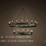 Lustre Vintage Anneau Métal Noir Double Anneaux - 27 Ampoules Luminaire Chambre
