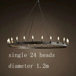 Lustre Vintage Anneau Métal Noir Anneau Unique - 24 Ampoules Luminaire Chambre