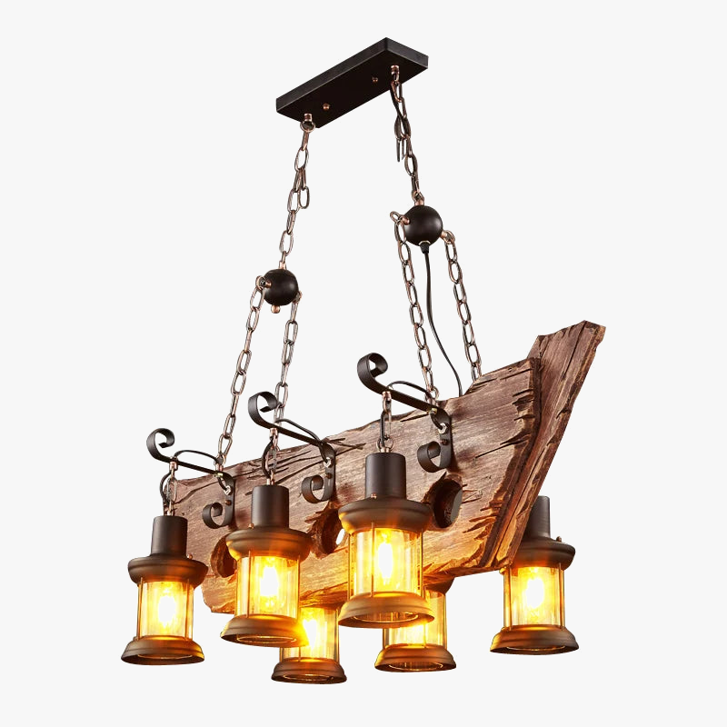 lustre vintage loft en bois avec suspension LED
