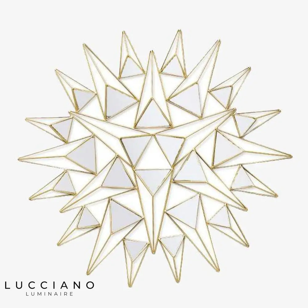 Miroir Mural Design 3D Triangles Luminaire Doré