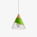 Suspension Led Bois Et Cage Colorée Vert / 25 X 28Cm Froide Luminaire Chambre