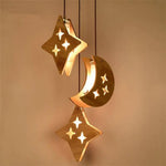 Suspension Led Bois Étoiles Et Lunes Luminaire Chambre