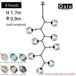 Suspension Led Branche Abat-Jour Verre Doré / 8 Lampes Luminaire Chambre