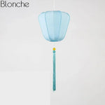 Suspension Led Chinoise En Tissu Bleu Ciel - E Luminaire Chambre