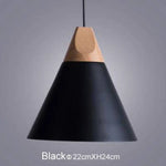 Suspension Led Cône Bois Aluminium Noir - 22Cm / Blanc Luminaire Chambre