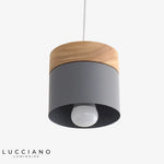 Suspension Led Cylindre Métal Bois Design Gris Luminaire Chambre