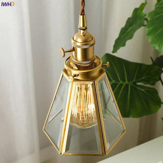 Suspension Led Dorée Vintage Cage Verre Luminaire Doré