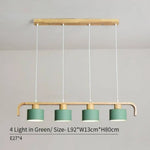 Suspension Led Moderne Bois Coloré Vert - 4 Lampes Luminaire Chambre