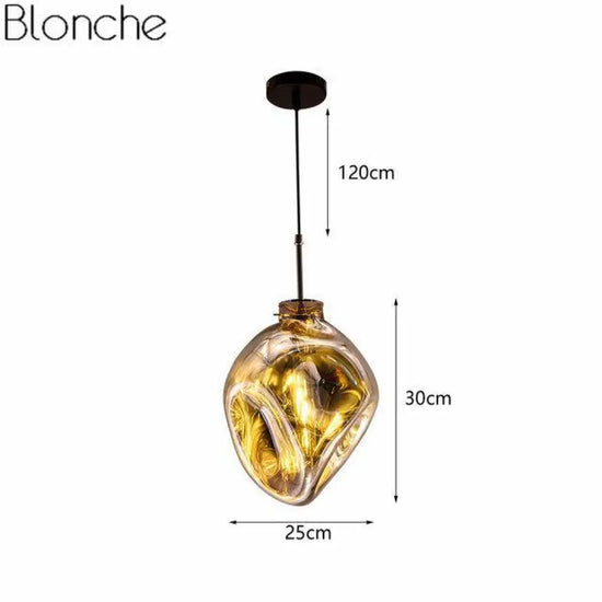 Suspension Led Verre Coloré Déformé Luminaire Doré