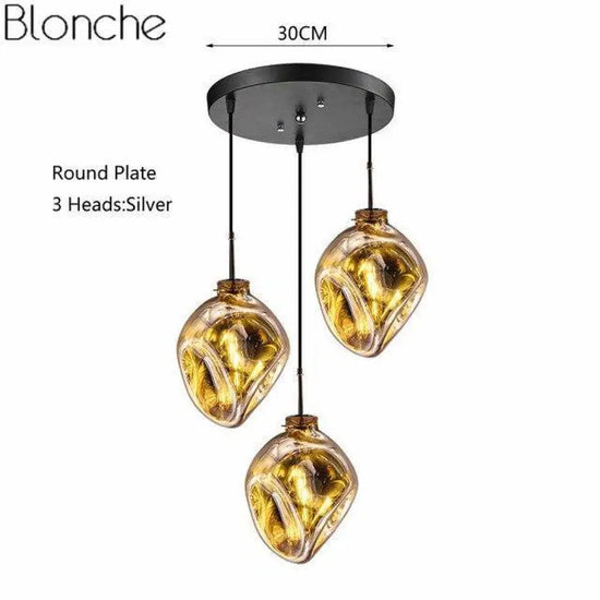 Suspension Led Verre Coloré Déformé Luminaire Doré